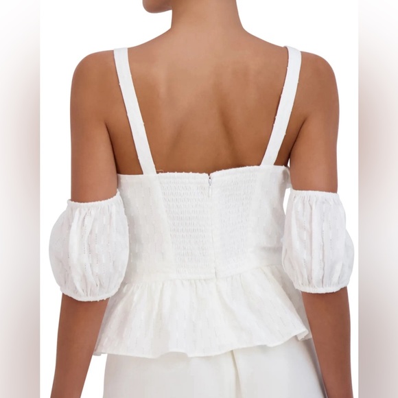 BCBGMaxAzaria Cold Shoulder Cotton Peplum Top - Picture 2 of 12